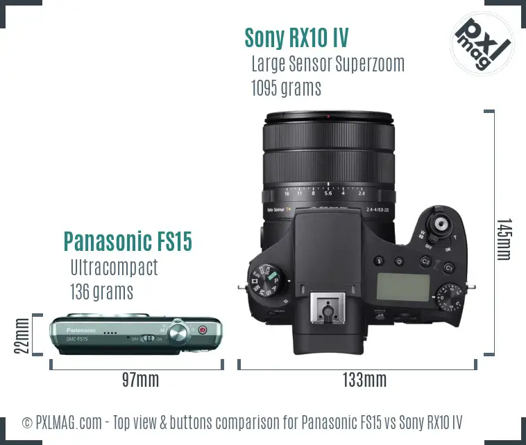 Panasonic FS15 vs Sony RX10 IV top view buttons comparison