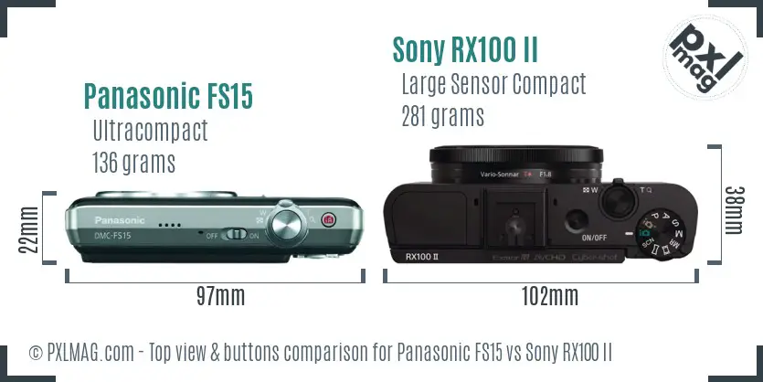 Panasonic FS15 vs Sony RX100 II top view buttons comparison