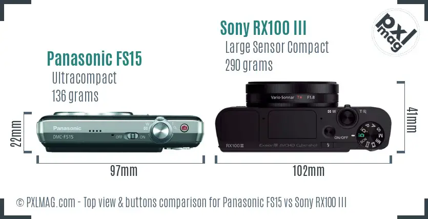 Panasonic FS15 vs Sony RX100 III top view buttons comparison