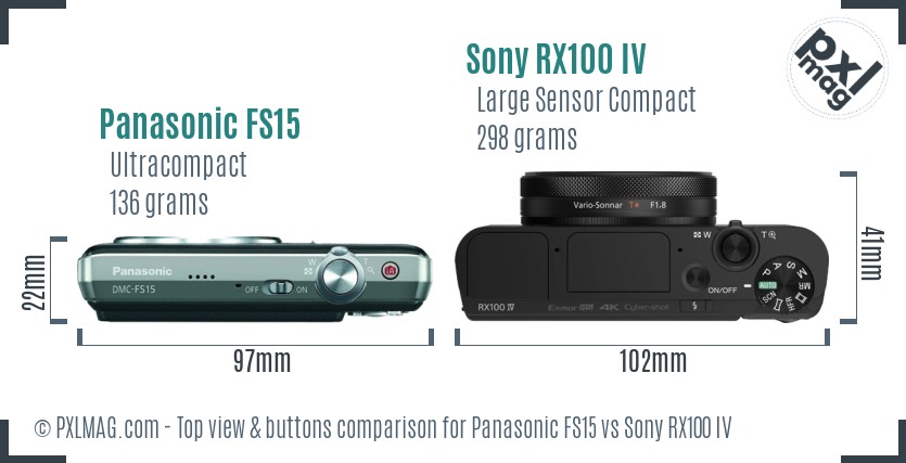 Panasonic FS15 vs Sony RX100 IV top view buttons comparison