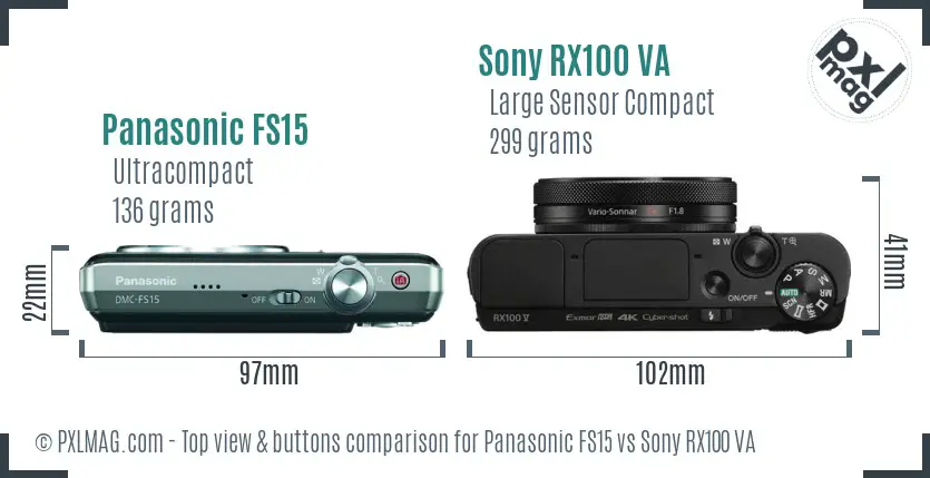 Panasonic FS15 vs Sony RX100 VA top view buttons comparison