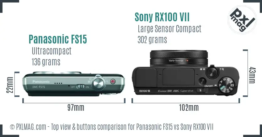 Panasonic FS15 vs Sony RX100 VII top view buttons comparison