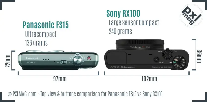 Panasonic FS15 vs Sony RX100 top view buttons comparison