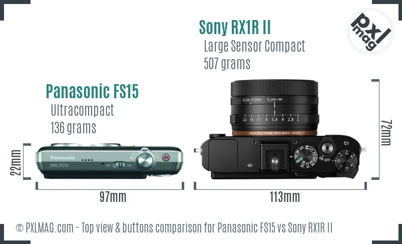 Panasonic FS15 vs Sony RX1R II top view buttons comparison