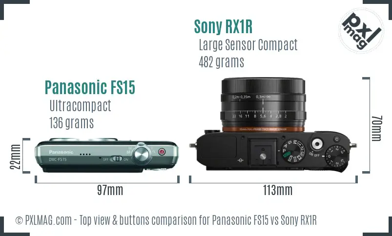 Panasonic FS15 vs Sony RX1R top view buttons comparison Panasonic FS15 vs Sony RX1R top view buttons comparison