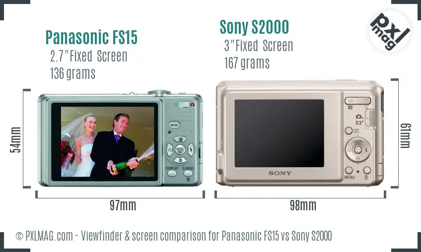 Panasonic FS15 vs Sony S2000 Screen and Viewfinder comparison