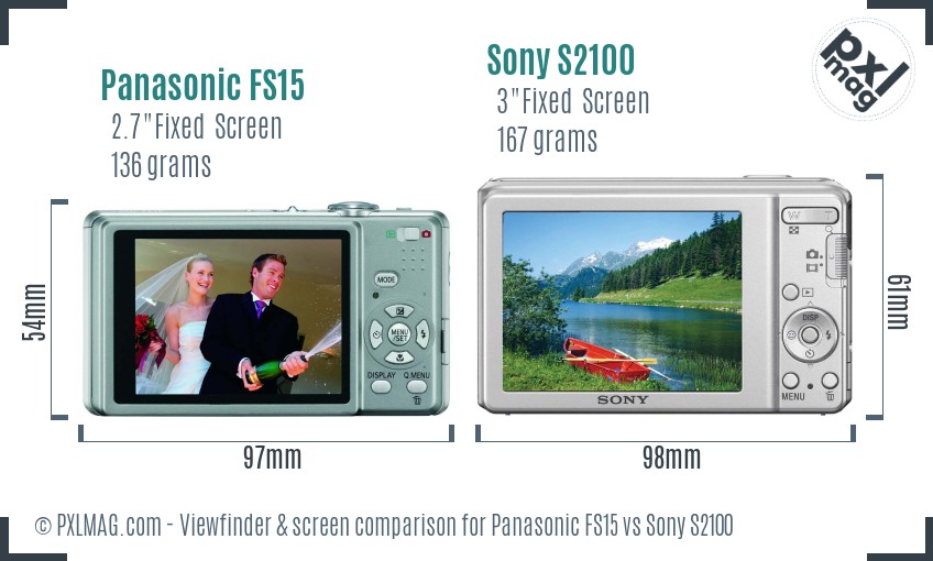 Panasonic FS15 vs Sony S2100 Screen and Viewfinder comparison