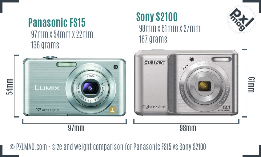 Panasonic FS15 vs Sony S2100 size comparison