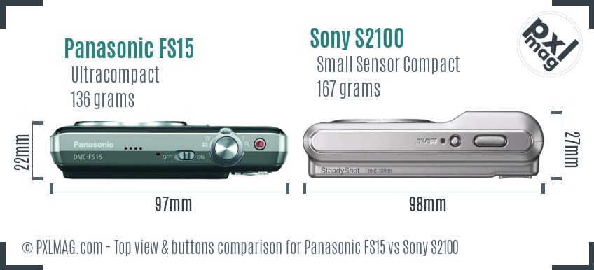 Panasonic FS15 vs Sony S2100 top view buttons comparison