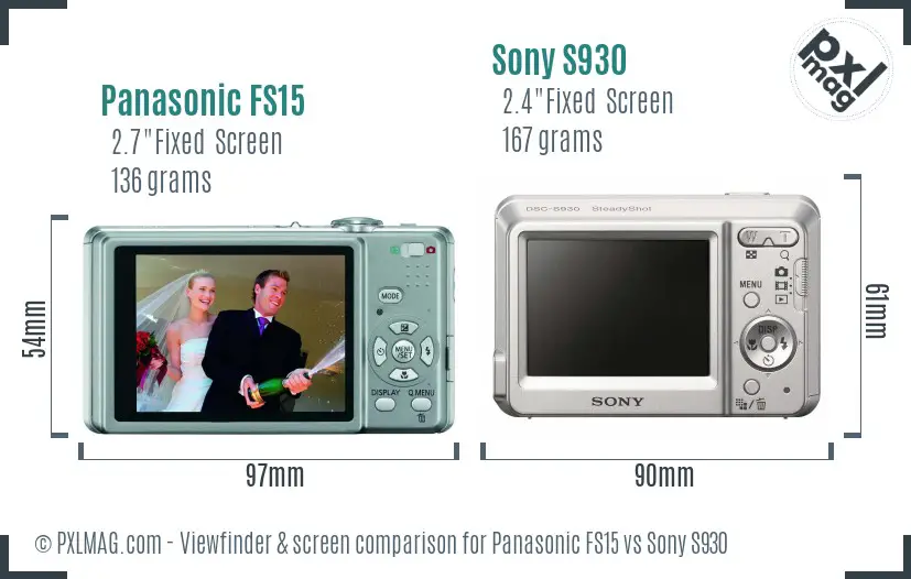 Panasonic FS15 vs Sony S930 Screen and Viewfinder comparison