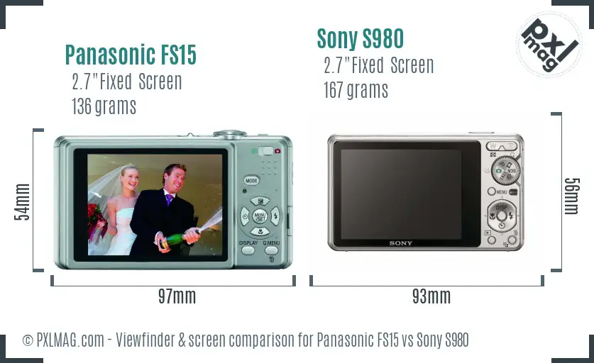 Panasonic FS15 vs Sony S980 Screen and Viewfinder comparison
