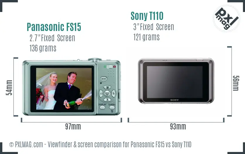 Panasonic FS15 vs Sony T110 Screen and Viewfinder comparison