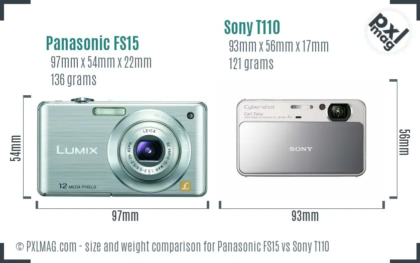 Panasonic FS15 vs Sony T110 size comparison
