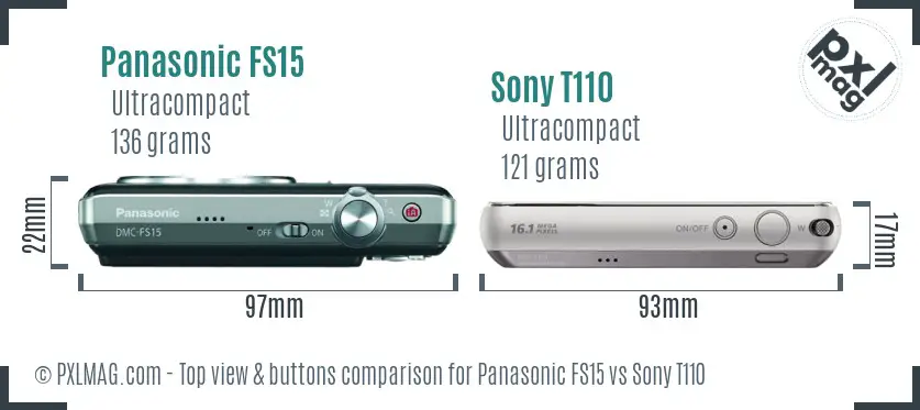 Panasonic FS15 vs Sony T110 top view buttons comparison