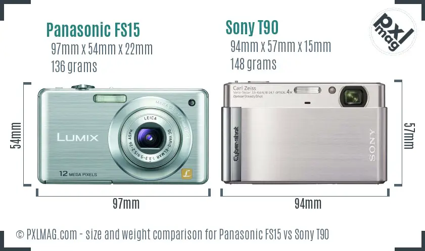 Panasonic FS15 vs Sony T90 size comparison