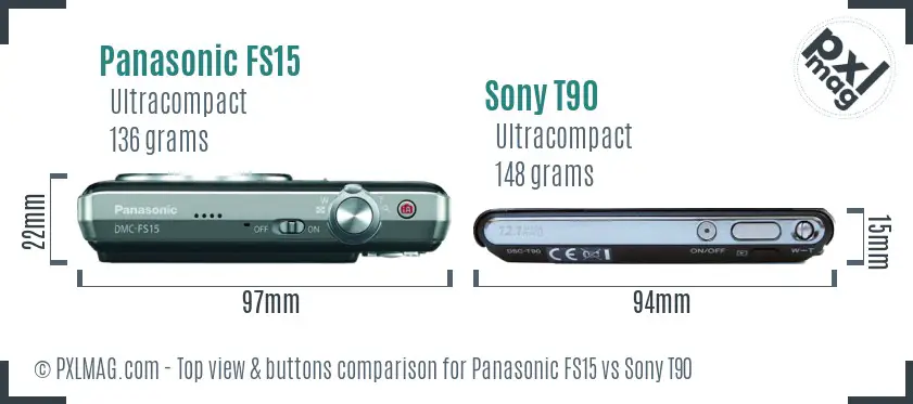 Panasonic FS15 vs Sony T90 top view buttons comparison