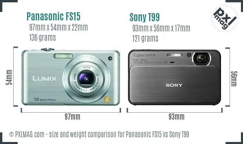 Panasonic FS15 vs Sony T99 size comparison