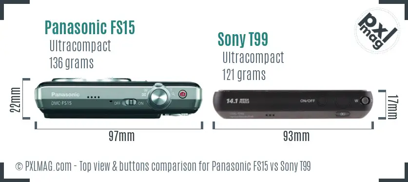 Panasonic FS15 vs Sony T99 top view buttons comparison