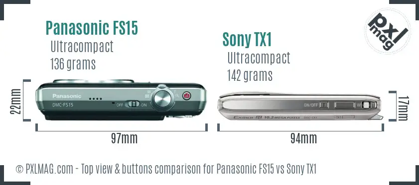Panasonic FS15 vs Sony TX1 top view buttons comparison