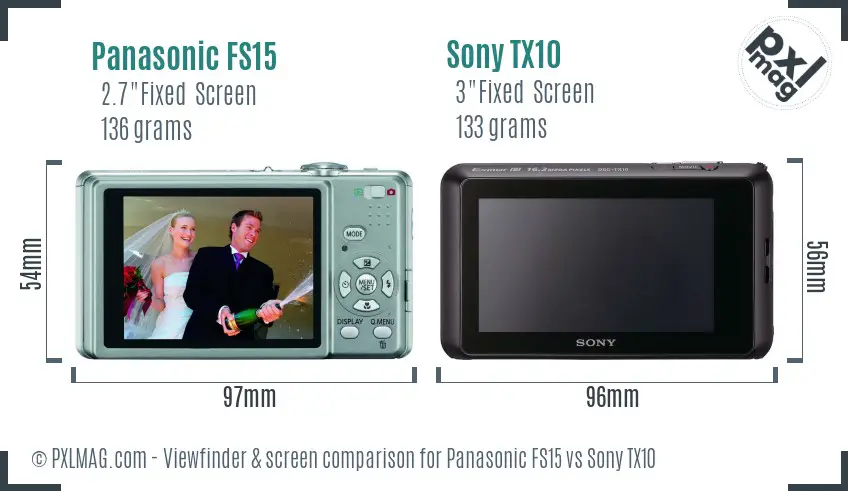 Panasonic FS15 vs Sony TX10 Screen and Viewfinder comparison