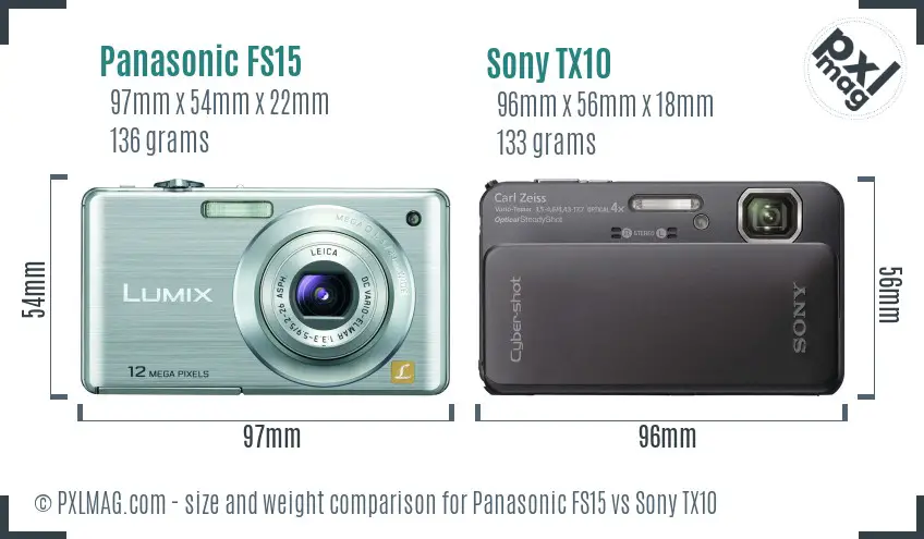 Panasonic FS15 vs Sony TX10 size comparison