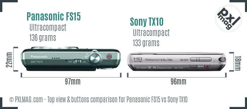 Panasonic FS15 vs Sony TX10 top view buttons comparison