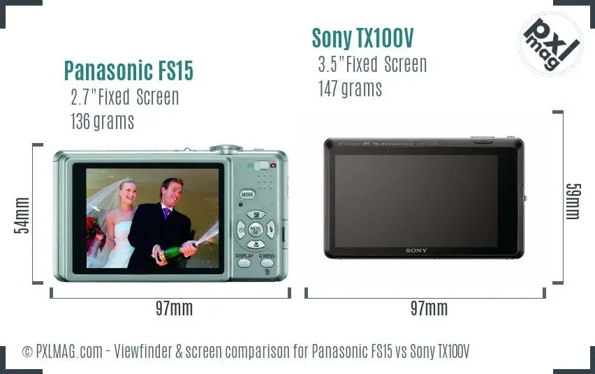 Panasonic FS15 vs Sony TX100V Screen and Viewfinder comparison