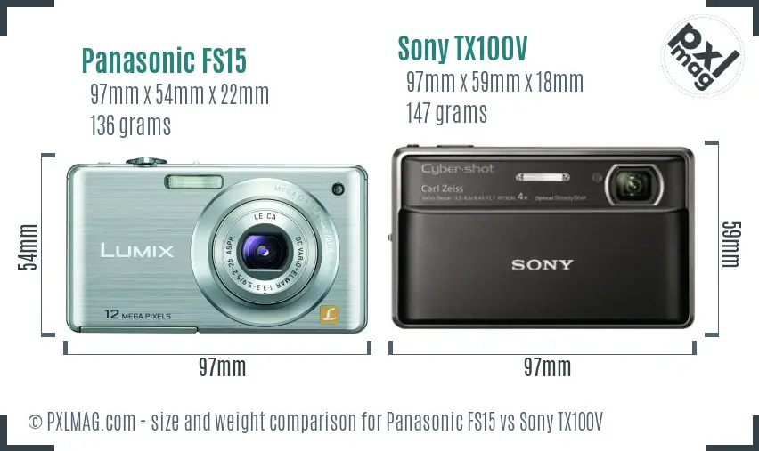 Panasonic FS15 vs Sony TX100V size comparison