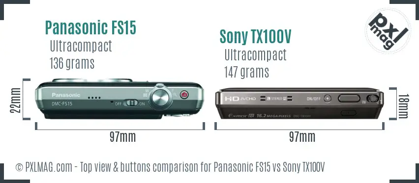 Panasonic FS15 vs Sony TX100V top view buttons comparison