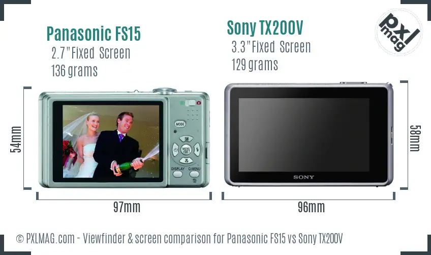 Panasonic FS15 vs Sony TX200V Screen and Viewfinder comparison