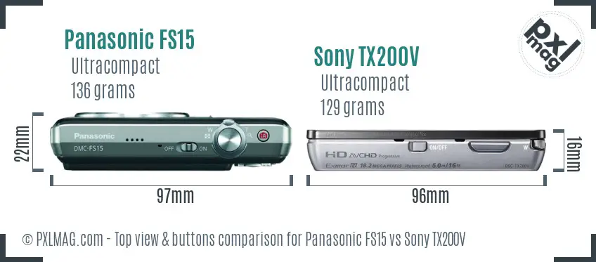 Panasonic FS15 vs Sony TX200V top view buttons comparison