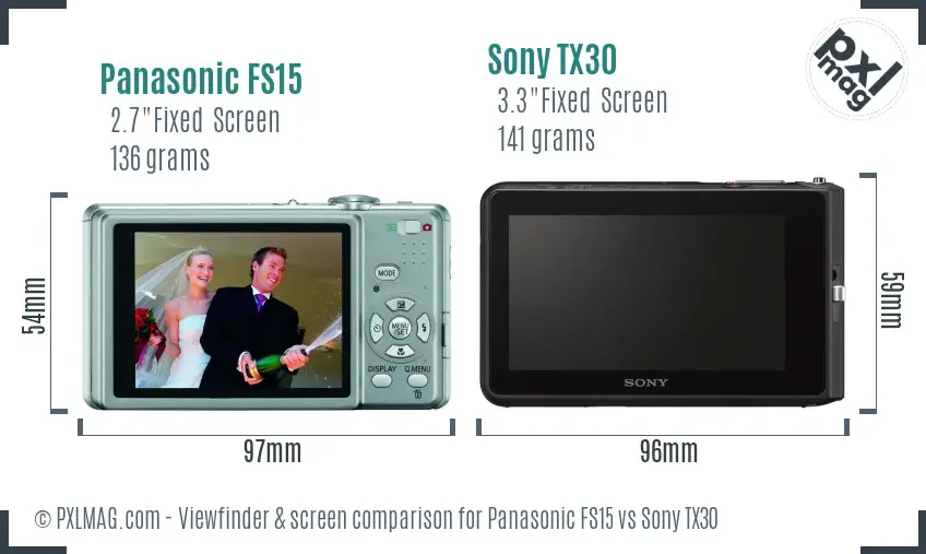 Panasonic FS15 vs Sony TX30 Screen and Viewfinder comparison