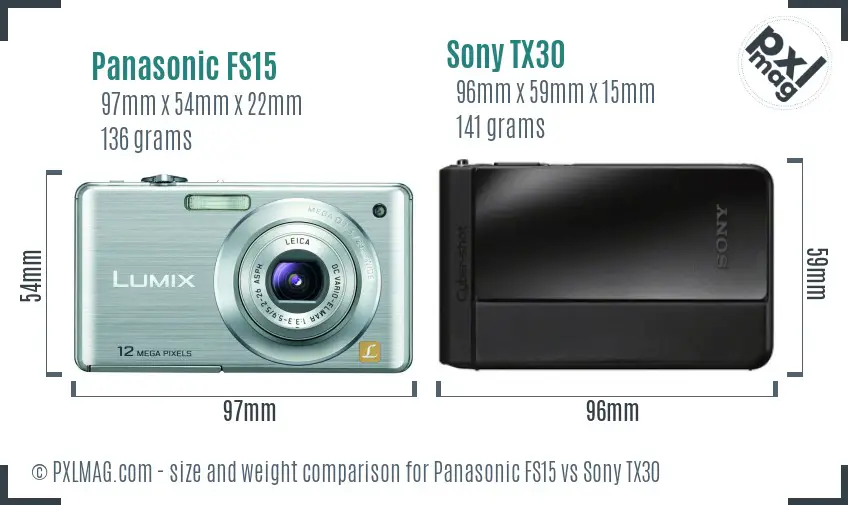 Panasonic FS15 vs Sony TX30 size comparison