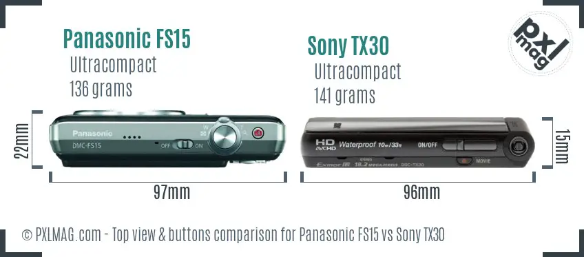 Panasonic FS15 vs Sony TX30 top view buttons comparison