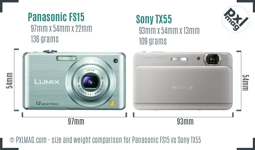 Panasonic FS15 vs Sony TX55 size comparison