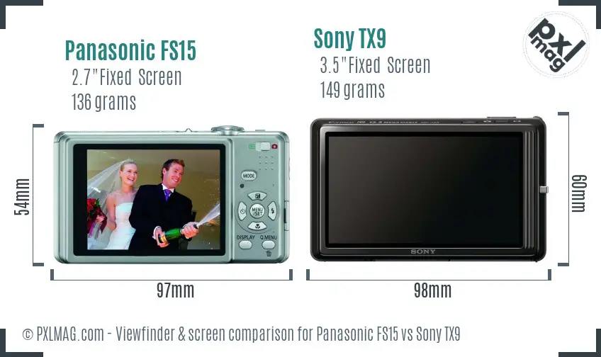 Panasonic FS15 vs Sony TX9 Screen and Viewfinder comparison