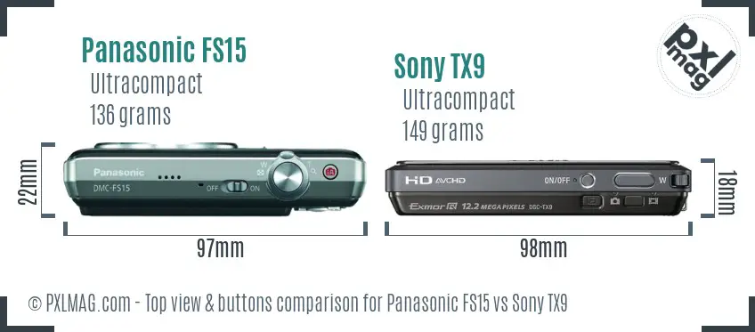 Panasonic FS15 vs Sony TX9 top view buttons comparison
