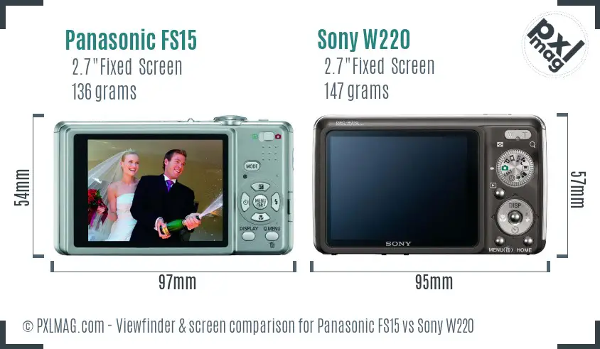 Panasonic FS15 vs Sony W220 Screen and Viewfinder comparison