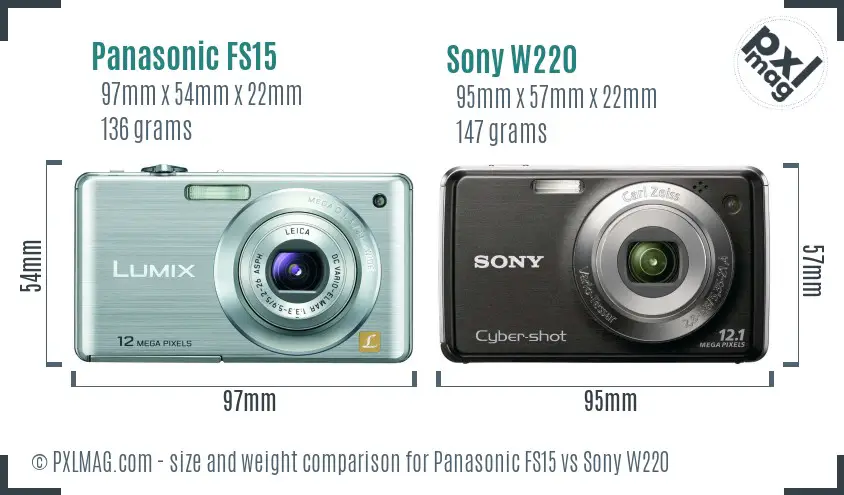 Panasonic FS15 vs Sony W220 size comparison