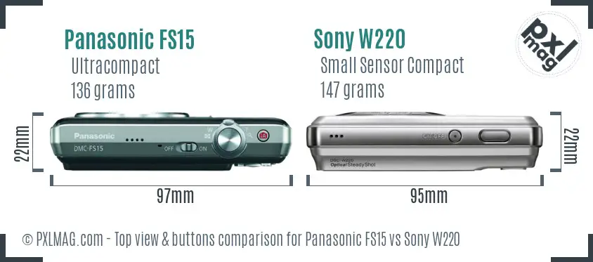 Panasonic FS15 vs Sony W220 top view buttons comparison