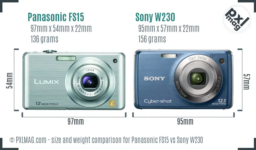 Panasonic FS15 vs Sony W230 size comparison