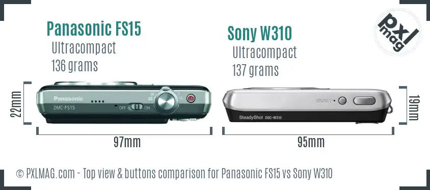Panasonic FS15 vs Sony W310 top view buttons comparison Panasonic FS15 vs Sony W310 top view buttons comparison