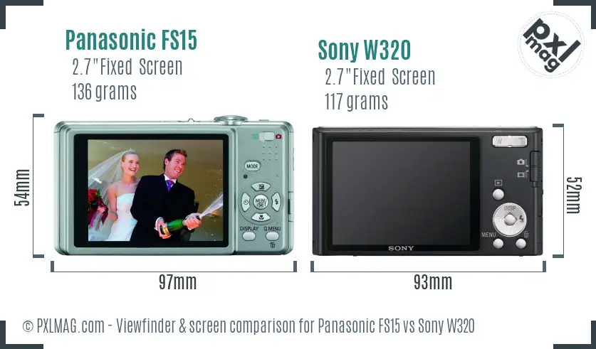 Panasonic FS15 vs Sony W320 Screen and Viewfinder comparison