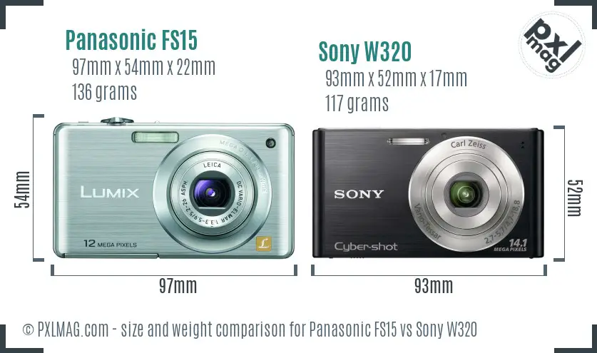 Panasonic FS15 vs Sony W320 size comparison