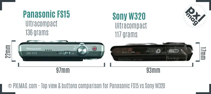 Panasonic FS15 vs Sony W320 top view buttons comparison