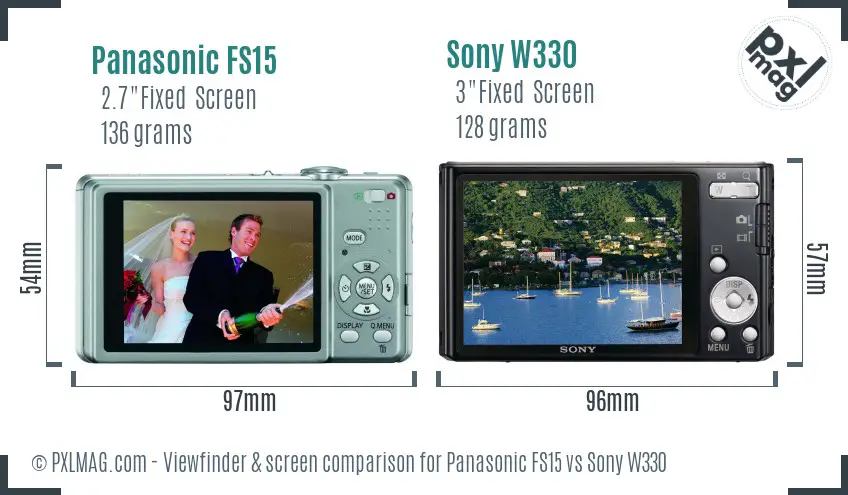 Panasonic FS15 vs Sony W330 Screen and Viewfinder comparison