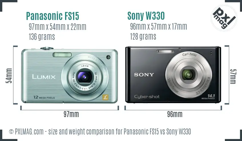 Panasonic FS15 vs Sony W330 size comparison