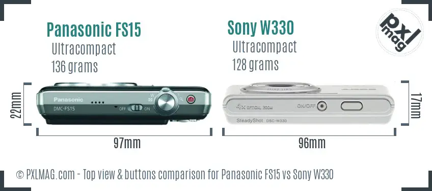 Panasonic FS15 vs Sony W330 top view buttons comparison