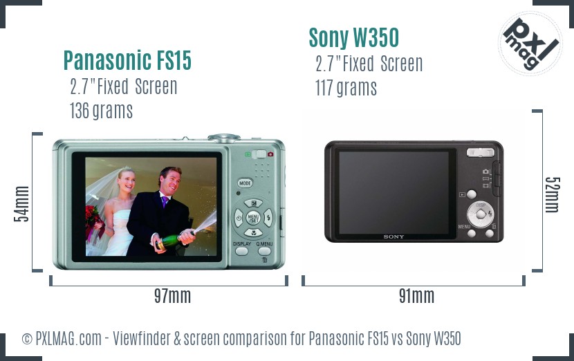 Panasonic FS15 vs Sony W350 Screen and Viewfinder comparison