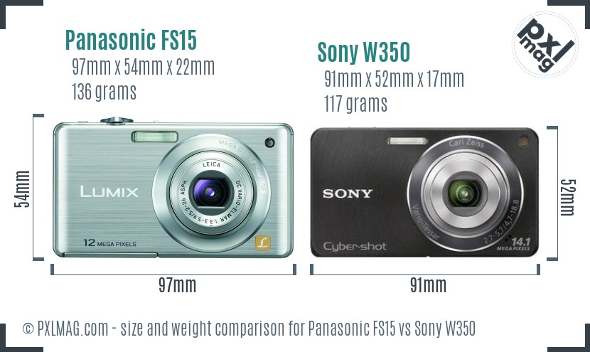 Panasonic FS15 vs Sony W350 size comparison